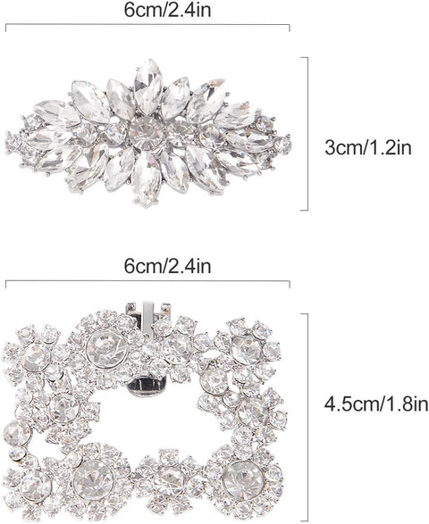 2 Pairs Elegant Rhinestone Crystal Metal Shoe Clips Wedding Party Pack