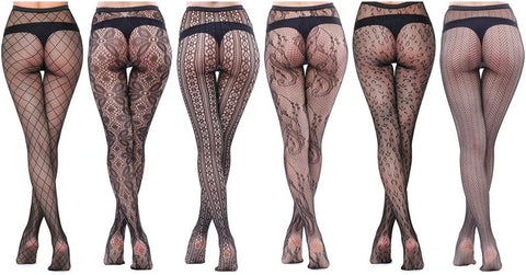 6 Pairs Lace Patterned Tights Fishnet Floral Stockings Small Hole Pattern Leggings Tights Net Pantyhose