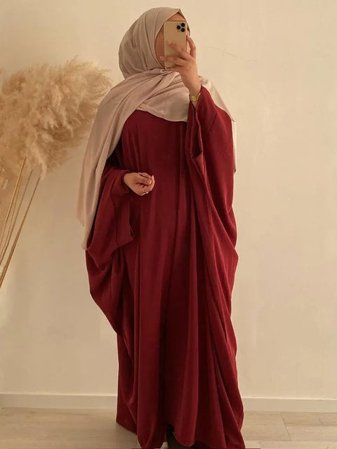 Plain Abaya Mulsim Ramadan Prayer Long Dress Women Nida Batwing Sleeve Hijab Robe African Dresses Islam Dubai Modest Abayas