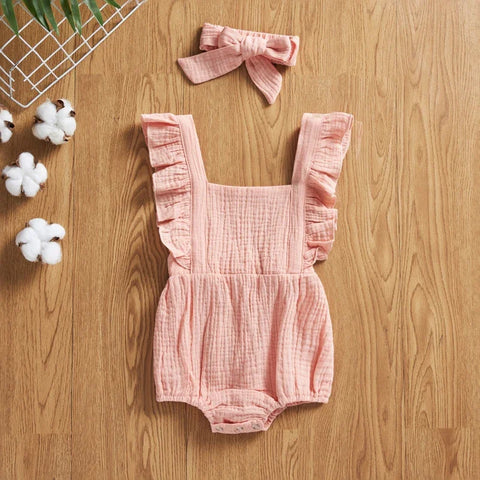 Summer Newborn Infant Baby Girls Romper + Headband Muslin Sleeveless Baby Rompers Jumpsuits Overalls Fashion Baby Clothing