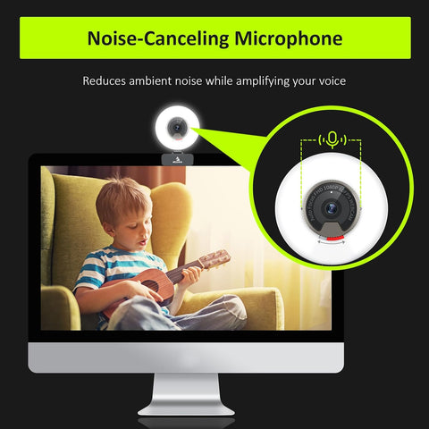 N960E 1080P 60FPS Webcam with Light, Software Included, Fast Autofocus, Built-In Privacy Cover, USB Web Camera, Dual Stereo Microphone, for Zoom Meeting Skype Teams Twitch