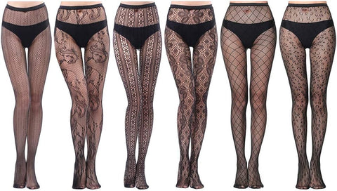 6 Pairs Lace Patterned Tights Fishnet Floral Stockings Small Hole Pattern Leggings Tights Net Pantyhose