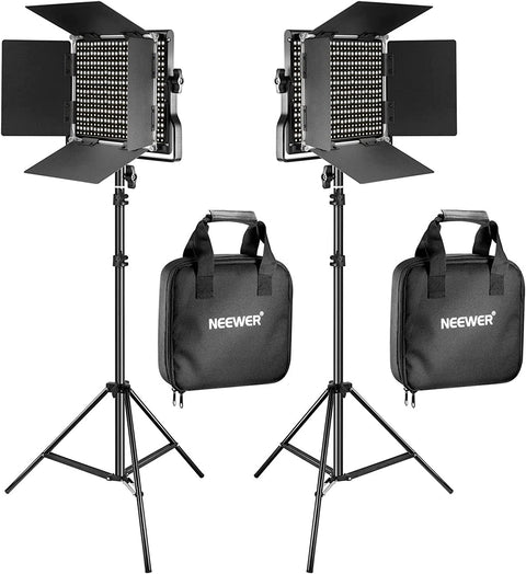 2 Pieces Bi-Color 660 LED Video Light and Stand Kit Includes:(2)3200-5600K CRI 96+ Dimmable Light with U Bracket and Barndoor and (2)75 Inches Light Stand for Studio Photography, Video Shooting