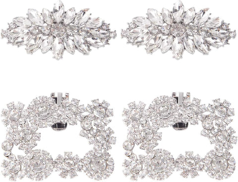 2 Pairs Elegant Rhinestone Crystal Metal Shoe Clips Wedding Party Pack