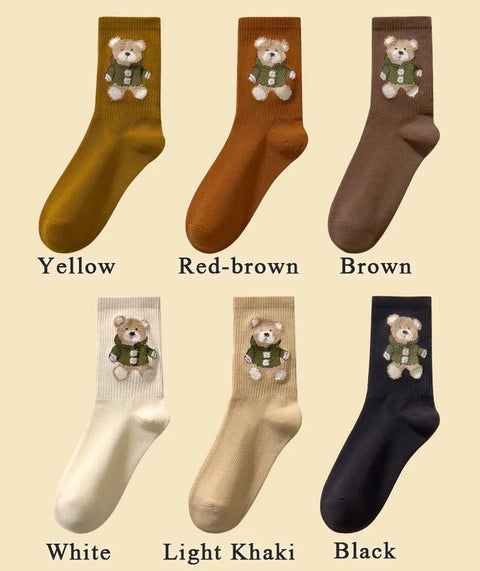 Socks Women'S Autumn Winter Bear Cute Cartoon Medium Socks Jacquard Sports Basketball Socks Cotton Stockings