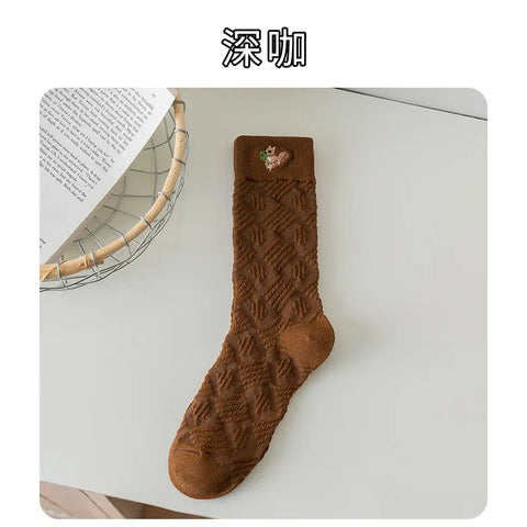 Socks Women'S Autumn Winter Bear Cute Cartoon Medium Socks Jacquard Sports Basketball Socks Cotton Stockings