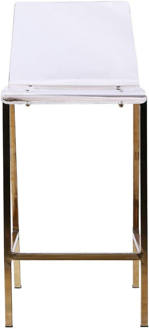 Su Trendy Acrylic Stool with Gold Metal Legs, Transparent Barstool, Clear & Gold Stool with Backrest & Footrest,Pub Chair, Ideal for Kitchen Island, Dining Room