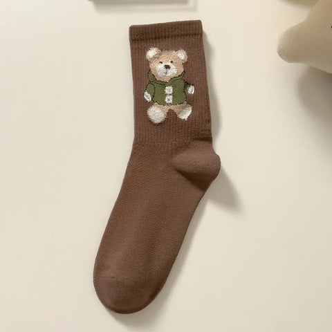 Socks Women'S Autumn Winter Bear Cute Cartoon Medium Socks Jacquard Sports Basketball Socks Cotton Stockings