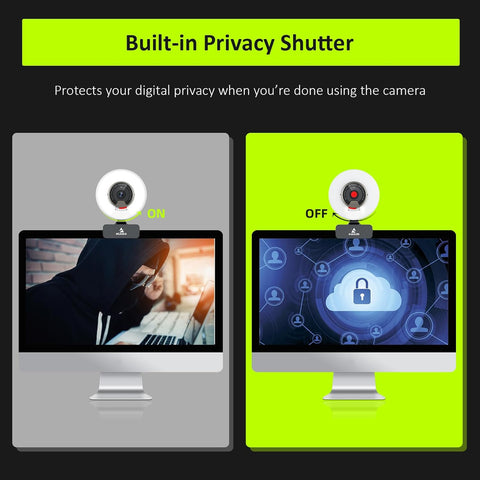 N960E 1080P 60FPS Webcam with Light, Software Included, Fast Autofocus, Built-In Privacy Cover, USB Web Camera, Dual Stereo Microphone, for Zoom Meeting Skype Teams Twitch