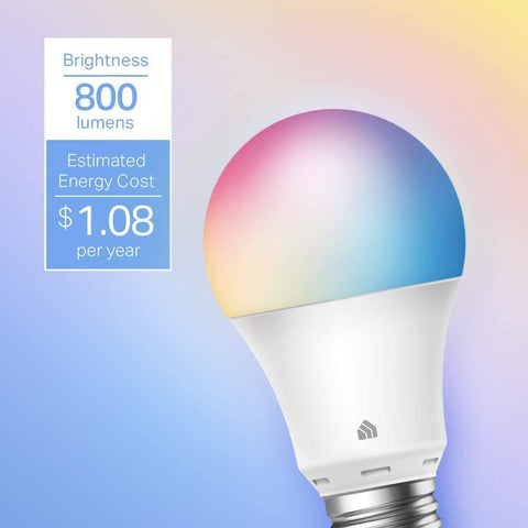 Light Bulbs, Full Colour Changing Dimmable Smart Wifi Bulbs Compatible with Alexa and Google Home, A19, 9W 800 Lumens,2.4Ghz Only, No Hub Required, 4-Pack (KL125P4), Multicolour