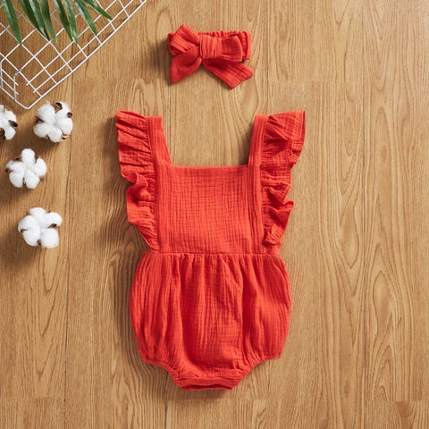 Summer Newborn Infant Baby Girls Romper + Headband Muslin Sleeveless Baby Rompers Jumpsuits Overalls Fashion Baby Clothing